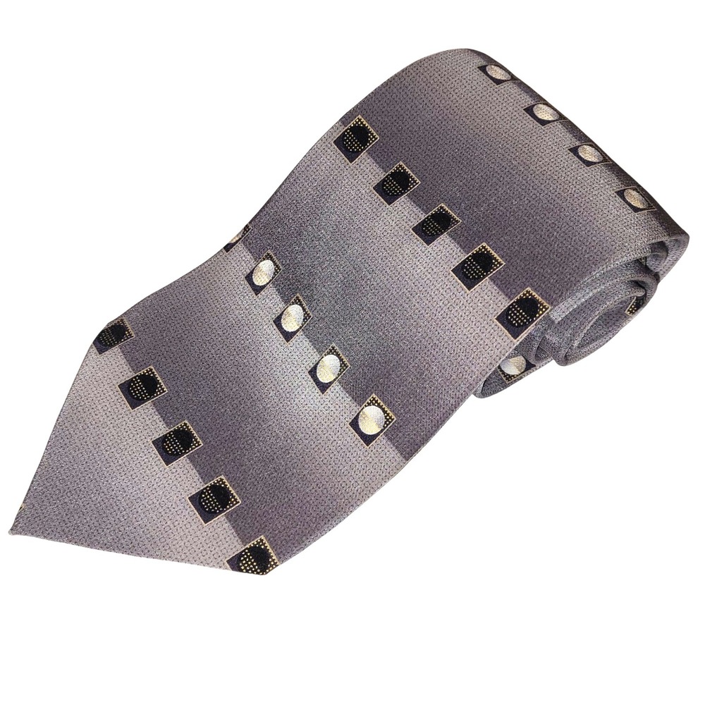 Di Moggio 100% Silk Handmade Gray Black White Geometric Art Deco Neck Tie